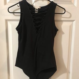 h&m lace up body suit, black